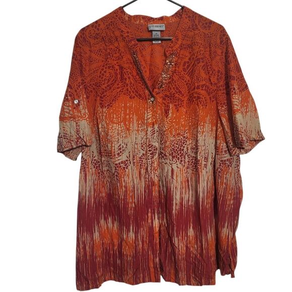 Catherines Orange Sparkly Button Up Blouse, Plus Size 2X 22/24 - Picture 1 of 9